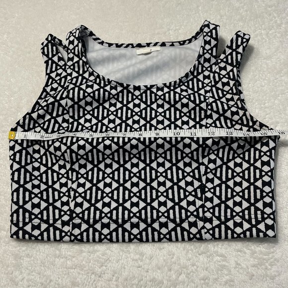 Anthropologie Mine Print Crop Top Womens Size M Black White Split Shoulder Strap - Picture 7 of 11